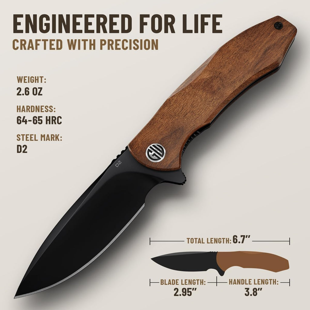 High-End Folding Pocket Knife – D2 Steel Blade, Aluminum Handle & Smooth Ball Bearing Pivot – Elegant Gift-Ready EDC Knife with Deep Carry Clip, Legal in All States - Gifts for Men , Women 6700 A