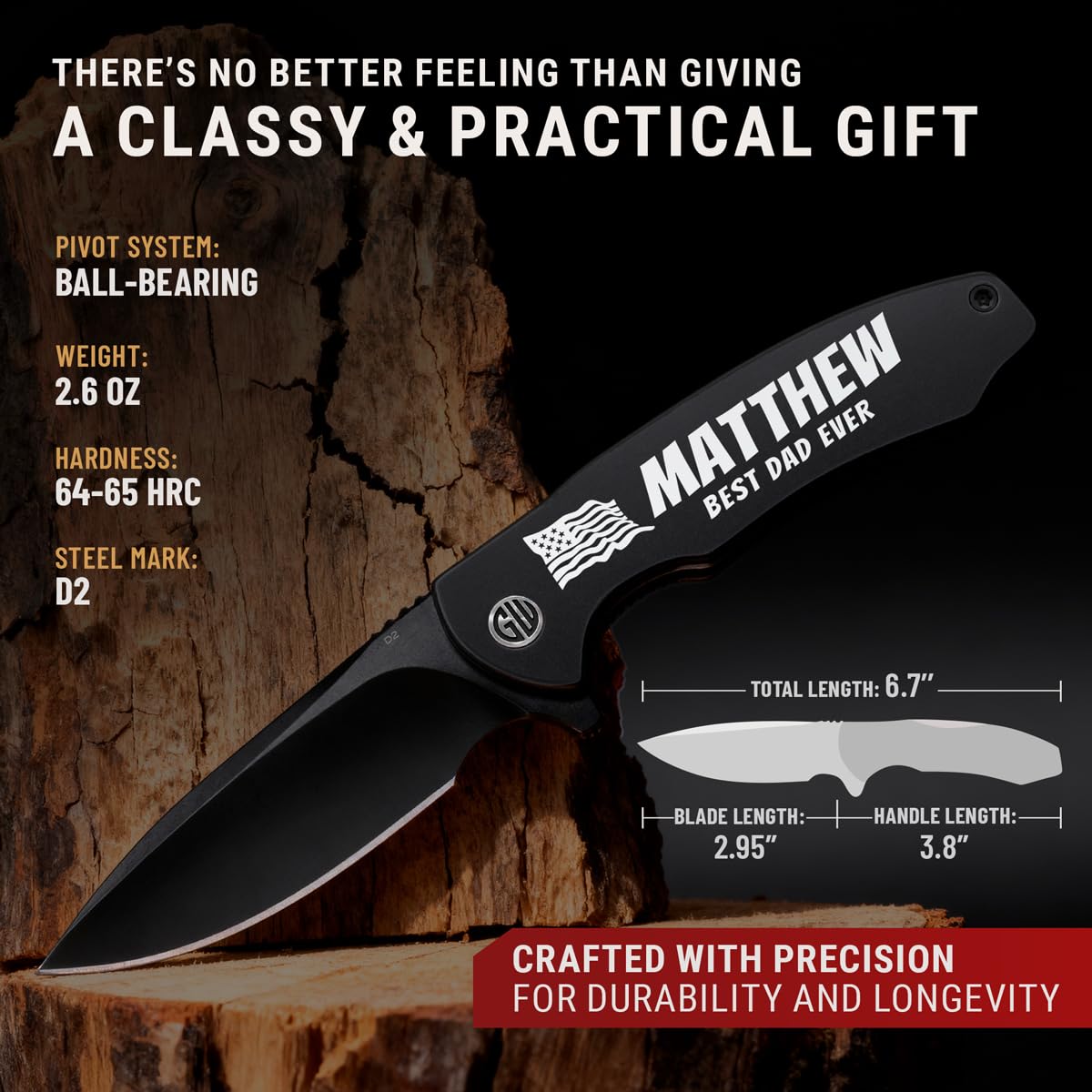 High-End Folding Pocket Knife – D2 Steel Blade, Aluminum Handle & Smooth Ball Bearing Pivot – Elegant Gift-Ready EDC Knife with Deep Carry Clip, Legal in All States - Gifts for Men , Women 6700 A
