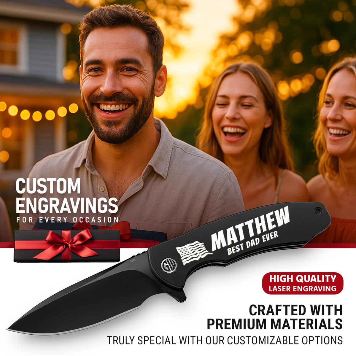 High-End Folding Pocket Knife – D2 Steel Blade, Aluminum Handle & Smooth Ball Bearing Pivot – Elegant Gift-Ready EDC Knife with Deep Carry Clip, Legal in All States - Gifts for Men , Women 6700 A