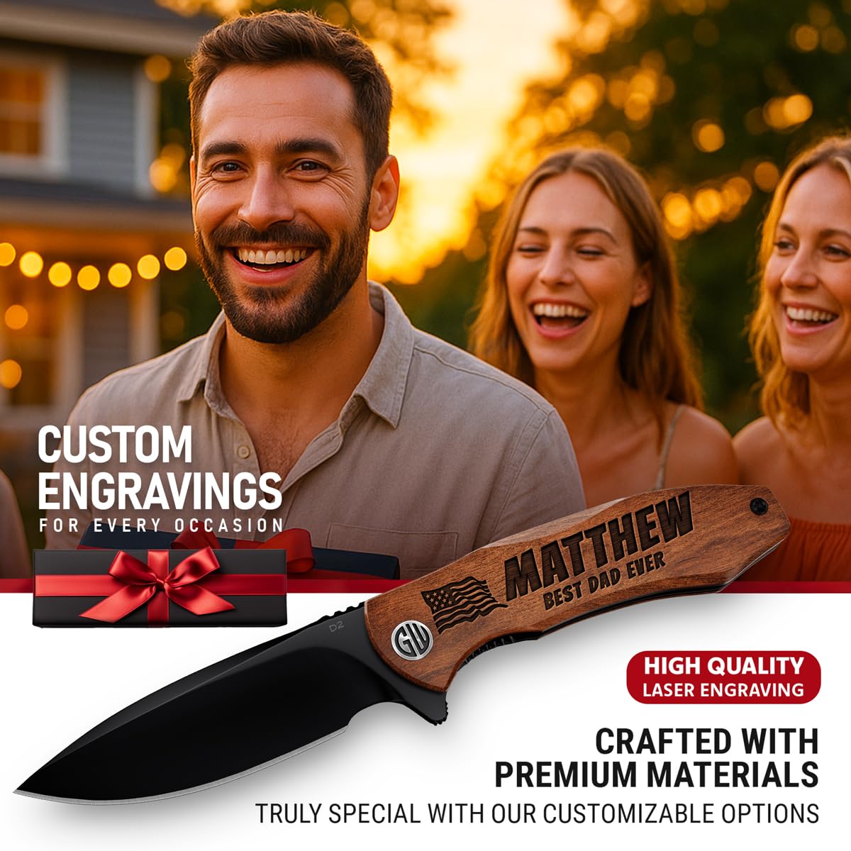 High-End Folding Pocket Knife – D2 Steel Blade, Aluminum Handle & Smooth Ball Bearing Pivot – Elegant Gift-Ready EDC Knife with Deep Carry Clip, Legal in All States - Gifts for Men , Women 6700 A