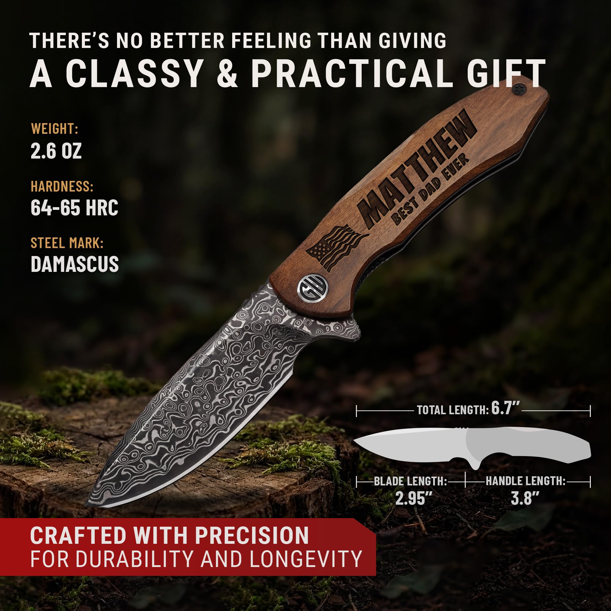 High-End Folding Pocket Knife – D2 Steel Blade, Aluminum Handle & Smooth Ball Bearing Pivot – Elegant Gift-Ready EDC Knife with Deep Carry Clip, Legal in All States - Gifts for Men , Women 6700 A